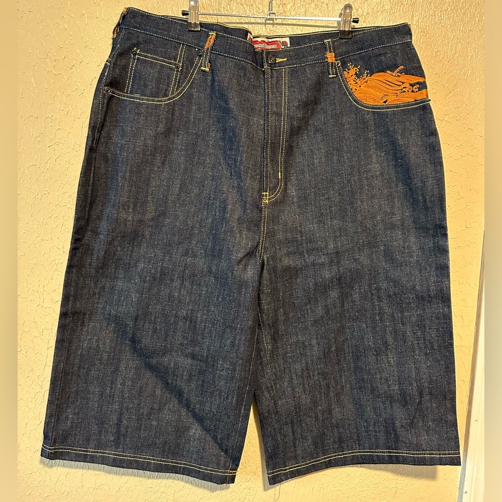 Stone Touch Denim Shorts Original Asian Design‎ Size 40 Embroidered - Picture 2 of 7